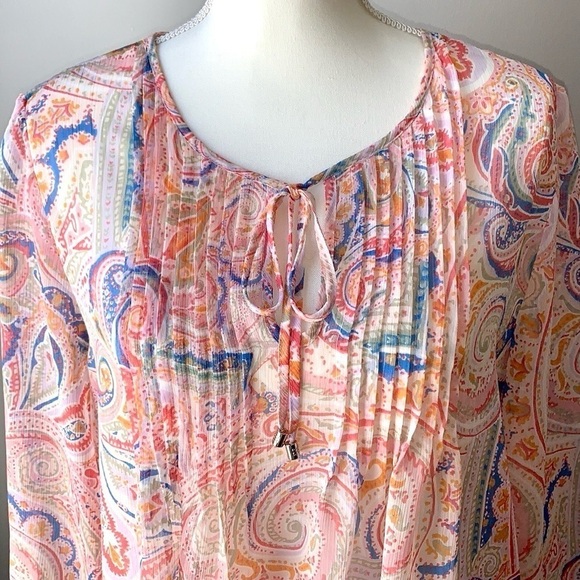 NWOT Tommy Hilfiger Peasant Blouse Lightweight Paisley Pastel Large Bohemian - Picture 4 of 12